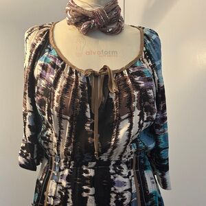 Tracy Reese Abstract Print Blouse in Black, Brown, and Blue